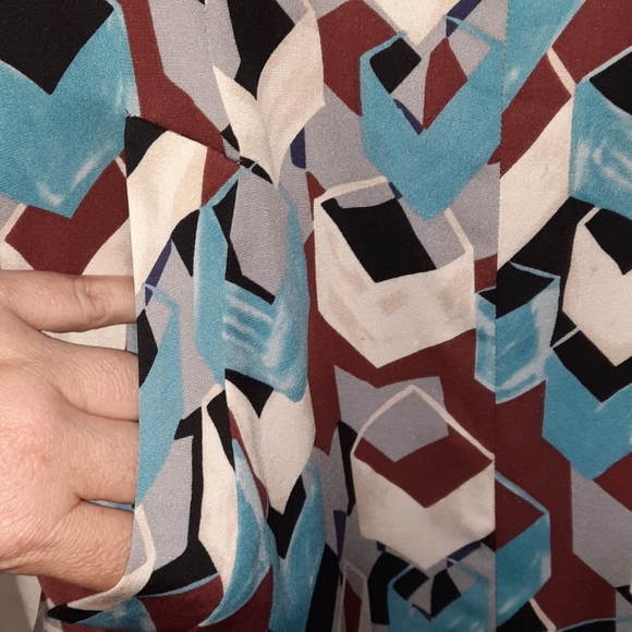 DVF Silk Geometric Print Dress Blue Cube Sheath Diane Von Furstenberg Sz 2 XS S - Picture 5 of 8